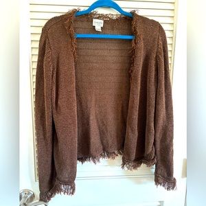 Chico’s Fringe Brown Linen blend Cardigan